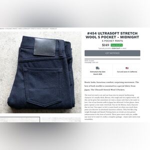 Gustin #454 ULTRASOFT STRETCH WOOL 5 POCKET - MIDNIGHT
5 POCKET PANTS